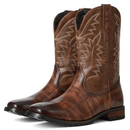 SaraIris Mens Brown Cowboy Western Working Round Toe Pull On Cowgirl Boots2