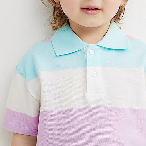 Baby Colorful Striped Polo Shirt Little Boys Girls Short Sleeve School Uniform Button Down Collar Soft and Breathable2