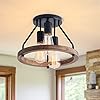 VILUXY Industrial Flush Mount Ceiling Light Fixture with Retro Wood Circle Shade for Hallway, Entryway, Bedroom, Balcony Passway 3-Light VILUXY Industrial Flush Mount Ceiling Light Fixture with Retro Wood Circle Shade for Hallway, Entryway, Bedroom, Balcony Passway 3-Light