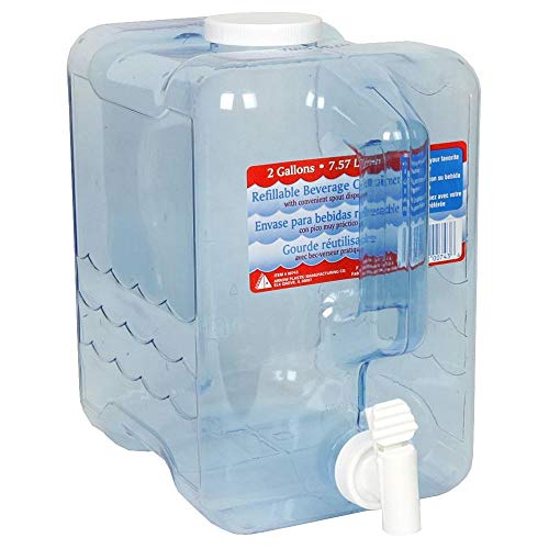 Beverage Container, Refillable, Blue Plastic, 2-Gals.