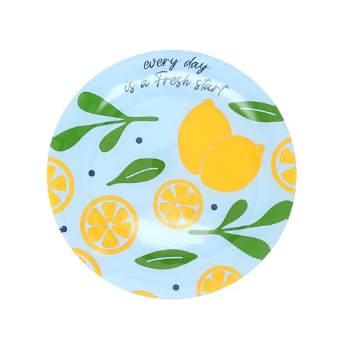 Pavilion - Every Day Is A Fresh Start - 8 Round Glass Appetizer Lemon Patterned Serveware Plate