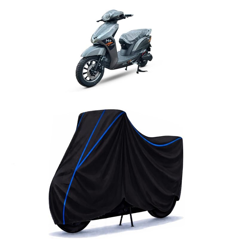 Image of Scooty Cover Water Resistant for Deltic M+ | Universal Scooter & Bike Cover | Heavy Duty UV Dust, Rain & Scratch Protection | Elastic Fit All Weather Indoor Outdoor | Black with Blue Piping