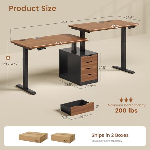 Image of SEDETA Standing Two Person Desk with 4 Drawers, 2 Power Outlets, CPU Stand