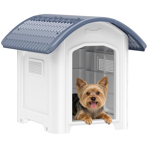 PawHut Niche pour Chien extérieur en polypropylène imperméable, ventilé, Maison Chien extérieur, Plancher surélevé et Amovible, bouches d'aération, pour Jardin, terrasse, intérieur, Gris