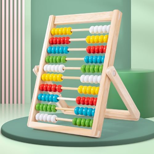 Image of monterbear Preschool Math Learning Toys, 10-Row Wooden Framed Abacus with Multi-Color Beads, Gift for Toddler Boys and Girls Aged 3 4 5 6 Years Old