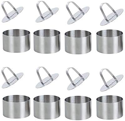 Round Cake Rings Cake Molds Set of 8, Stainless Steel Mousse and Pastry Mini Baking Ring Mold, Food Rings Dessert Rings Set Including 8 Rings & 8 Food Presses,3.15"x1.57"