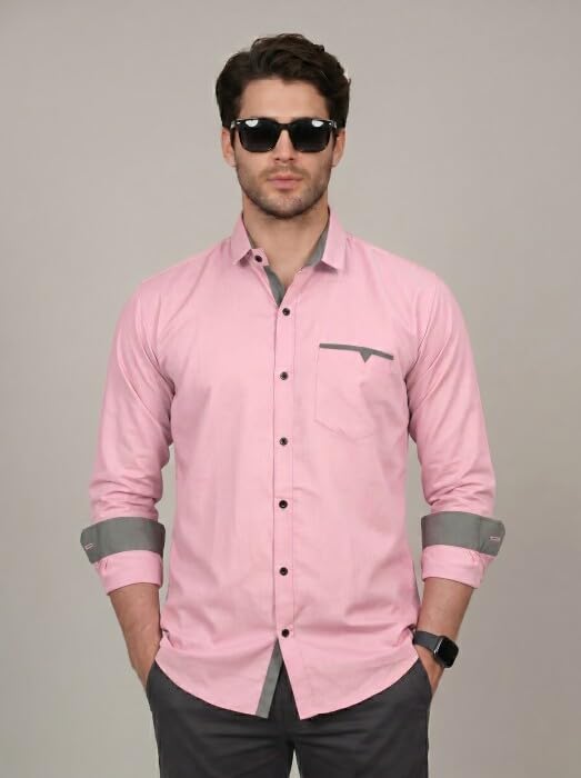 Image of Diverse Men's Cotton Blend Shirt with Pocket Design Spread Collar Full Sleeves Regular Fit and Standard Length | Comfortable Cotton Casual Shirt for Man