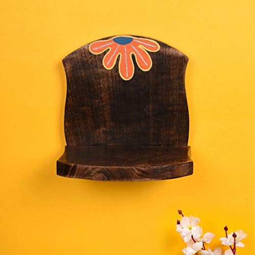 Image of AAKRITI ART CREATIONS Wooden Wall Decor Shelf with 2 Pots Floral Art | Handcrafted Wooden Hanging Shelf with Terracotta Vases | Matte Finish Decorative Wall Art for Living Room, Entryway & Gifting