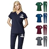 Personalized Scrubs Set for Women - Customized Photo Logo Name Top & Pants Multi Pocket Customized Scrub Sets for Nurse,Surgical,Hospital,Medical Uniforms,Beauty,Beautician Uniform,Joggers.