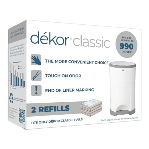 Dekor Classic Diaper Pail Refills | 2 Count | Most Economical Refill System | Quick & Easy to Replace | No Preset Bag Size – Use Only What You Need | Exclusive End-of-Liner Marking | Baby Powder Scent