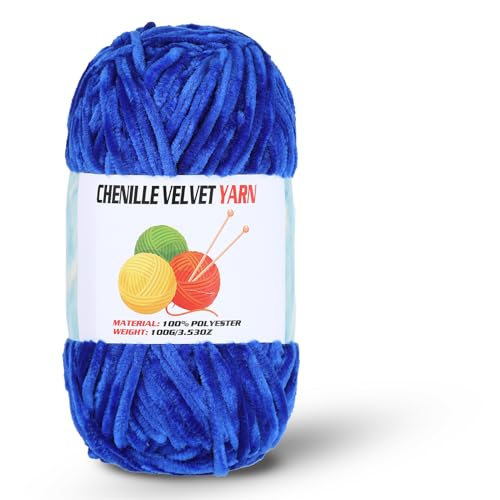 Image of Velvet Chenille Chunky Yarn, Handcrafts Weaving Soft Chenille Yarn for Crocheting Clearance, Used for Making Baby Yarn Blanket, Clothes, Knitting Creations (1 - Sapphire Blue)