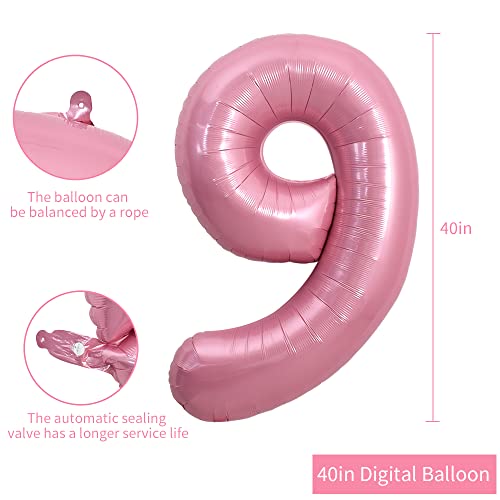 Image of TONIFUL 40 Inch Light Pink Large Numbers 0-9, Number 9 Digital Helium Balloon, Pink Foil Mylar Big Number Pastel for Birthday Party Anniversary Supplies Decorations