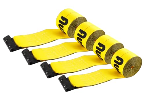 Autofonder 4 x30 Winch Straps with Flat Hook Flatbed Tie Downs Truck Straps 5 400lbs Load Capacity Cargo Control for Flatbeds Trucks Trailers Farms Rescues Tree Saver Yellow(4 Pack)