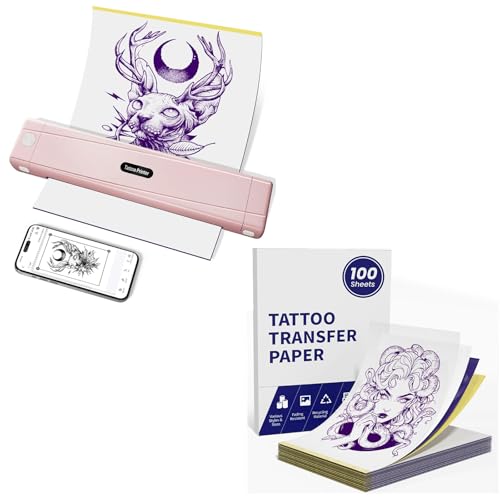 Thermocopieur Tatouage Bluetooth TATTMUSE Rose avec 100 Feuilles A4