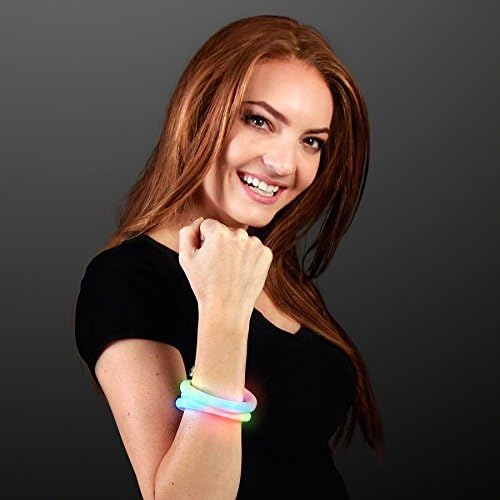 White Tube Light up Bracelets with Flashing Rainbow LEDs (Set of 12)