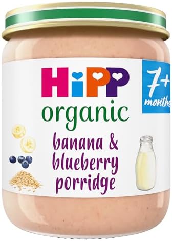 HiPP Organic Banana & Blueberry Porridge Baby Food Jar 7+ Months 160g (Pack of 6)