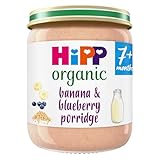 HiPP Organic Banana & Blueberry Porridge Baby Food Jar 7+ Months 160g (Pack of 6)