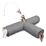 Ownpets Katzentunnel, 3-Wege-Faltbarer Kitty-Tunnel, 30cm im Durchmesser, größere Katzenröhre mit Plüschball & Federspielzeug, großer Katzenspieltunnel für große Katze, Kätzchen, Welpen, Kaninchen