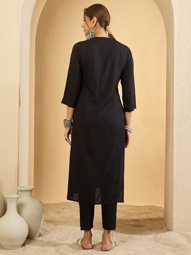 Image of INDO ERA Women Viscose Rayon Straight Fit Straight Floral Embroidered Kurtas