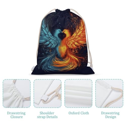 Fire And Water Phoenix Drawstring Backpack - Canvas Sports Gym Sackpack, Lightweight String Bag for Beach & Travel4