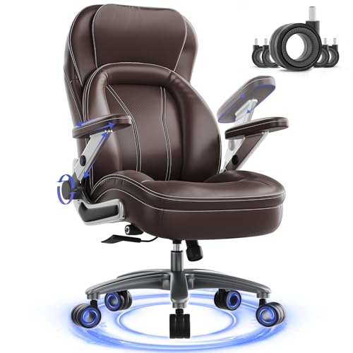 Image of Big and Tall Office Chair, Heavy Duty Desk Chair with 5D Arms, Adjustable Lumbar Support & Height, Tilt Function, PU Leather High Back Ergonomic Executive Computer Chair