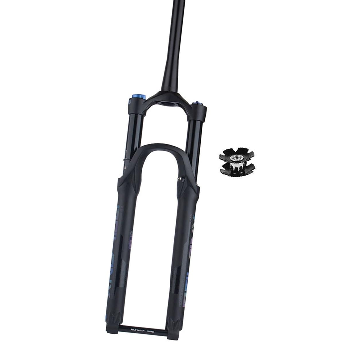 Fourche Avant de vélo de Montagne à Suspension pneumatique 26/27,5/29 Pouces, réglage du Rebond, axe traversant Conique 1-1/2", débattement de 15 mm, Frein à Disque 120 mm (Couleur