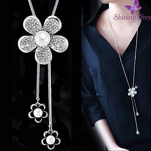 Image of Shining Diva Fashion Crystal Flower Stylish Long Chain Pendant Necklace for Women and Girls