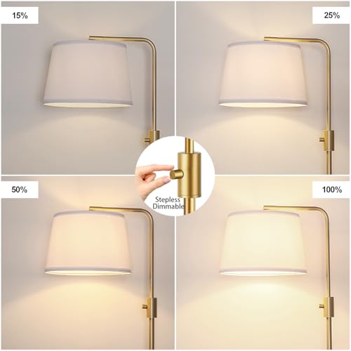 Image of 【Upgraded】 Dimmable Floor Lamp, 1000 Lumens LED Edison Bulb Included, Arc Floor Lamps for Living Room Modern Standing Lamp with Shade, Tall Lamps for Living Room Bedroom Office Dining Room - Gold