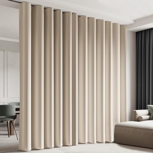 Image of Room Divider Blackout Curtain Track Curtains Wall Dividers Panels Screen for Living Rooms Bedroom Office Privacy Partition Separation, W120 x L120 Inch,1 Panel, Beige
