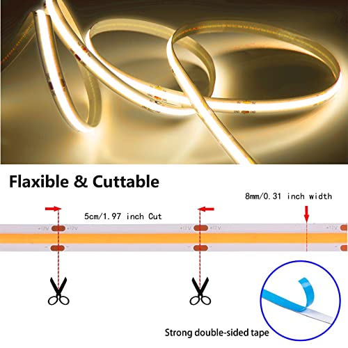 Image of MDee】COB LED Strip Lights Crystal Blue 13.12ft /4m USB Powered 5V Flexible LED Tape Lights with USB Connector CRI 90+ 800LM /m 320LEDs /m for Indoor and Outdoor Decor(Crystal Blue 13.12ft /4m)