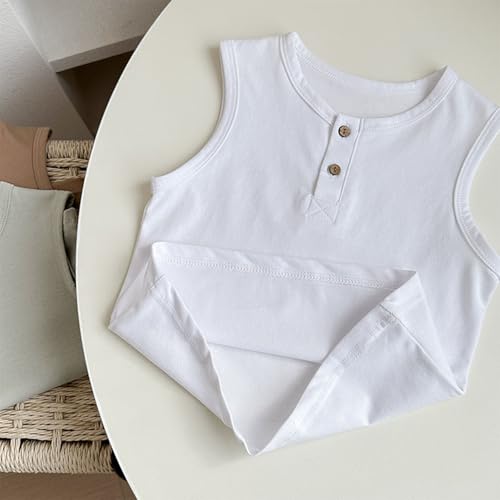 Girls Cotton Plain Tank Tops Casual Button Crew Neck Solid Basic Tees Loose Sleeveless T-Shirts Cute Summer Top3