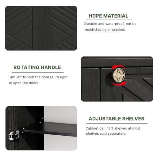 Image of KINYING Outdoor Storage Cabinet Waterproof, 60 Gallon Resin Outdoor Storage Shed for Patio /Garden /Backyard, Outdoor Storage Box for Cushions,Garden Tools and Pool Supplies(Black W /O Shelving)