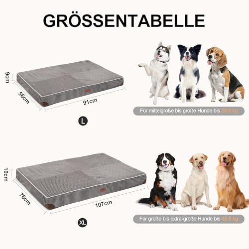 FUKUMARU Orthopädisches Hundebett - 91x56x9 cm, waschbares Hundekissen mit wasserdichter Gewebeschicht, kuschelige Hundematte, Hundematratze, Anti-Rutsch Hundecouch, grau.