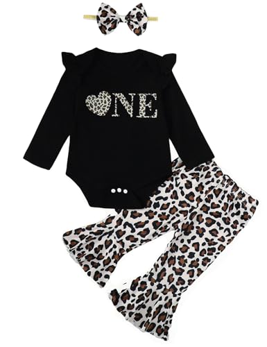 Baby Girl 1st Birthday Outfit Girl One Year Old Birthday Outfit Toddler Leopard Clothes (Leopard,18-24 Months)