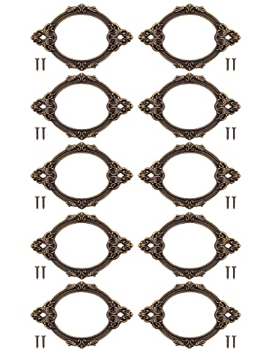 FUXXER - Labels Window Frame Brass Bronze Antique Baroque Design, for Pharmacy Cabinets, Index File Drawers, Boxes, 67 x 44 mm, Bronze, Set of 10 - Image 2