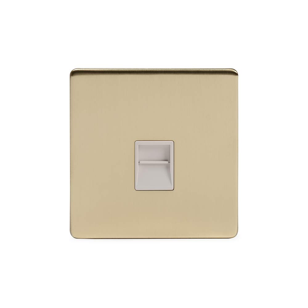 Soho Lighting Brushed Brass Gold 1 Gang Telephone Master Socket, BT White Insert Screwless