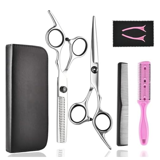 Hair Cutting Scissors Thinning Shears- Fcysy Professional Barber Sharp Hair Scissors Hairdressing Shears Kit with Haircut Accessories in Leather Case for Cutting Styling Hair for Women Men Pet- 7 Pcs