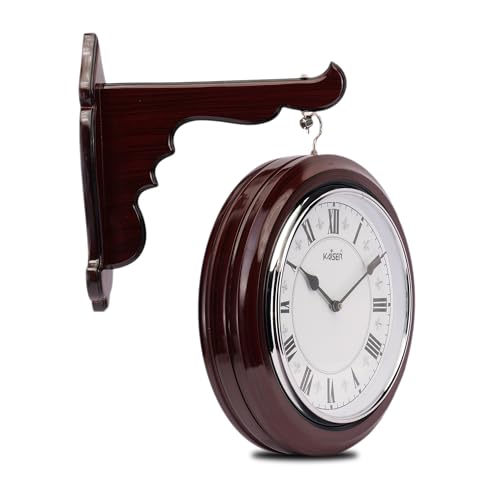 Image of KAISER 23 Inch Quartz Dual Wall Clock - Non-Ticking Silent Movement Hanging Clock for Home & Office (Rosewood 11)