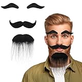 YUXIANLB Selbstklebender Kunstbart Augenbrauen aus Echthaar Wiederverwendbarer Bart für Cosplay Mottopartys Halloween Theater Film Hochwertige Schnurrbärte Verkleidungsaccessoires für Kostüme