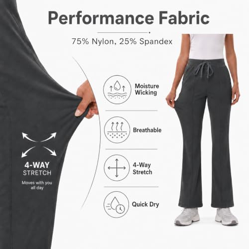 YEZEX Yoga Scrub Pants Women - High Waisted Flare Scrub Pants, Yoga Scrub Leggings Work Pants, Anti-Wrinkle & 4 Pockets Gray — view 5