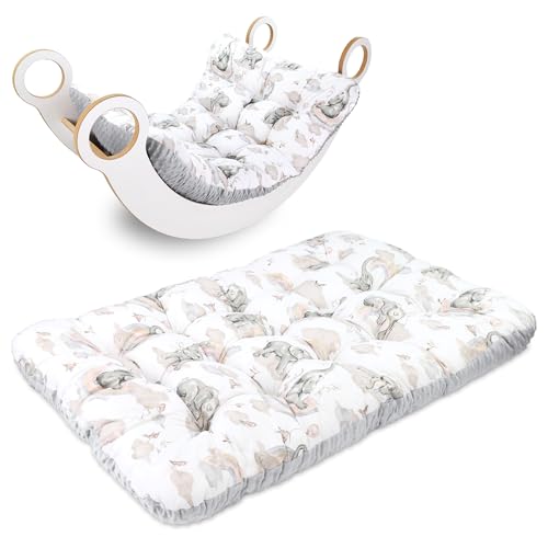 Manta bebe suelo 70x110 cm - colchoneta alfombra gateo tapete suave almohada para arco Montessori y juegos actividades bebes playmat acolchado Oeko-Tex Elefantes con gris claro