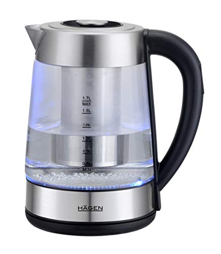 HAGEN HA 5029 - Hervidor de té 1,7 litros con LED (2200 W, con infusor, temperatura regulable, función de mantenimiento caliente