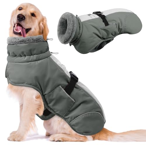 Queenmore Dog Jackets for Large Breeds, Dog Cold Weather Coats Waterproof, Thick Fleece Lining Pet...