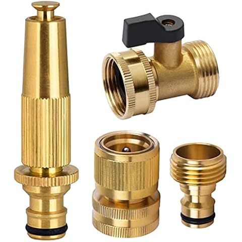 Tesmotor Garden Hose Quick Connect, 3/4 inch Solid Brass No-Leak Garden Hose Connector Fitting With Shut Off Valve Male and Female Adapter Set Cover
