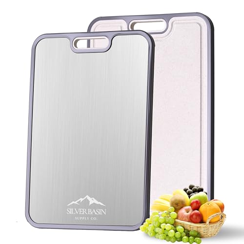 Silver Basin Supply Co. Double-Sided Titanium and Wheat Straw Cutting Board for Kitchen -...