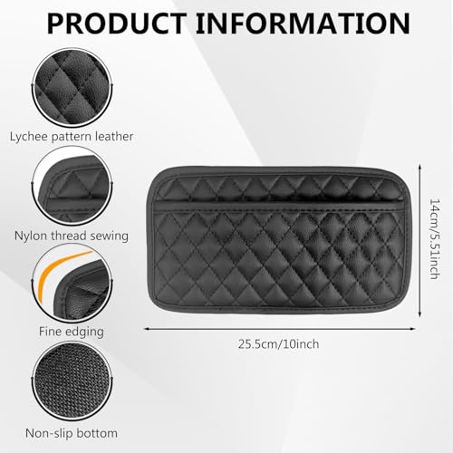 Image of Leather Black Car Storage Organizer Pouch, Self-Adhesive PU Armrest Organizers for Phone, Keys, Accessories or Charging Cables, Seat Side Gap Box, Automobiles