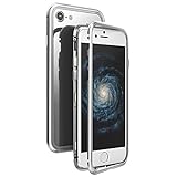 Clear iPhone 8 Case, LIGHTDESIRE Slim Bumper [Magnetic Adsorption Installation] iPhone 7 Case Tempered Screen Cover Front and Back Case Aluminum Metal for iPhone 8/7 (Silver)