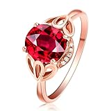 BCughia Anillos de oro rosa para mujer, anillos de boda de 18 quilates, anillo de flores con turmalina y diamante de 1.186 ct, Oro rosa de 18 quilates, Tourmaline