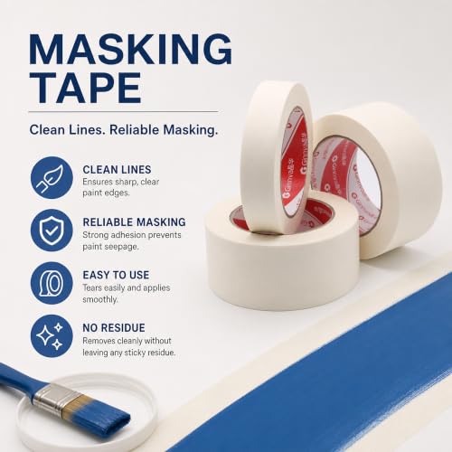 Image of Masking Tape,1 inch Widex55 Yards 6 Rolls,Medium-Adhesion White Tape for Car Painting,Arts & Crafts, Home DIY Projects,Spray Paint Masking- Hand Tearable, No Residue, Multi-Surface Use