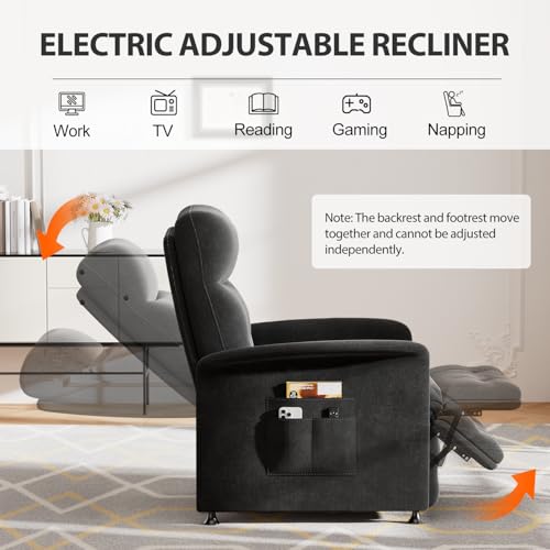 Image of Power Recliner Chair for Adults with Heat & Massage - Soft Fabric Electric Reclining Sofa with Remote Control, 3 Side Pockets, 180 Lay Sleeper for Living Room Home Theater, Black